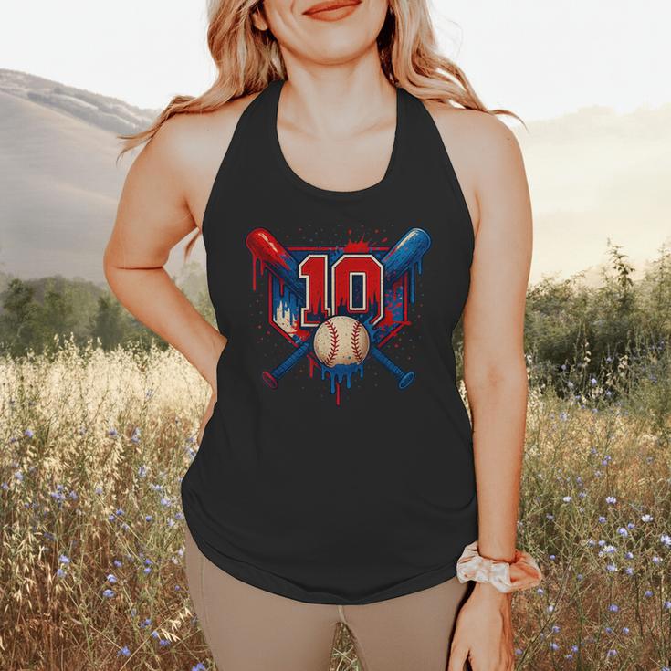 Baseball 10 Year Old Splash Drip 10th Birthday Boy Number 10 Flowy Tank