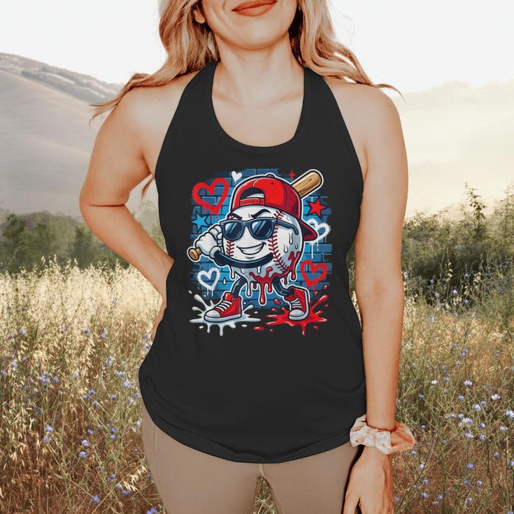 Baseball Drip Icecream Heart Valentine Day Boys Kids Red Flowy Tank