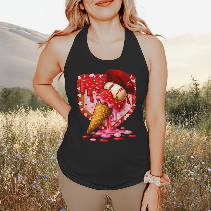 Baseball Heart Valentine Baseball Ice Cream Drip Boys Girls Flowy Tank