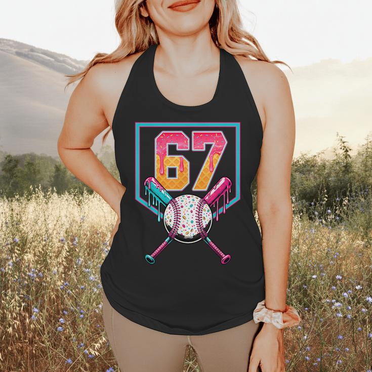 Baseball Ice Cream Drip Number 67 Player 67th Birthday Men Flowy Tank