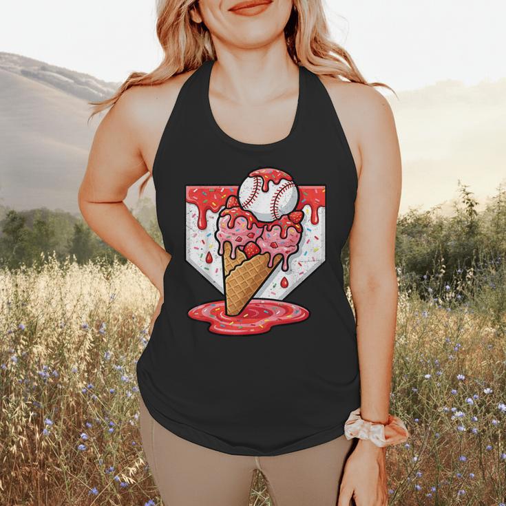 Baseball Ice Cream Drip Baseball Strawberry For Youth Red Flowy Tank