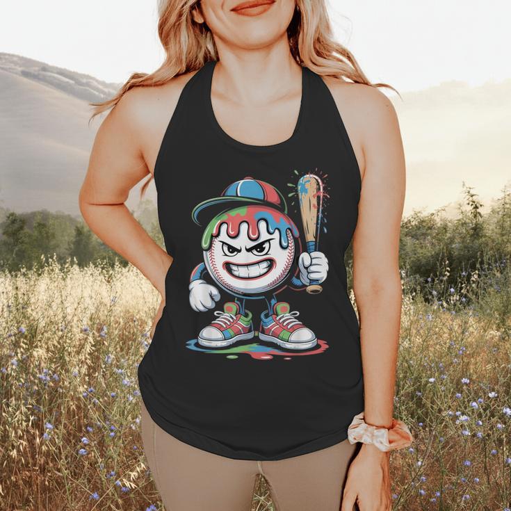 Baseball Mascot Attitude Graffiti Splash Bat Cap Flowy Tank Baseball Mascot Attitude Graffiti Splash Bat Cap Flowy Tank
