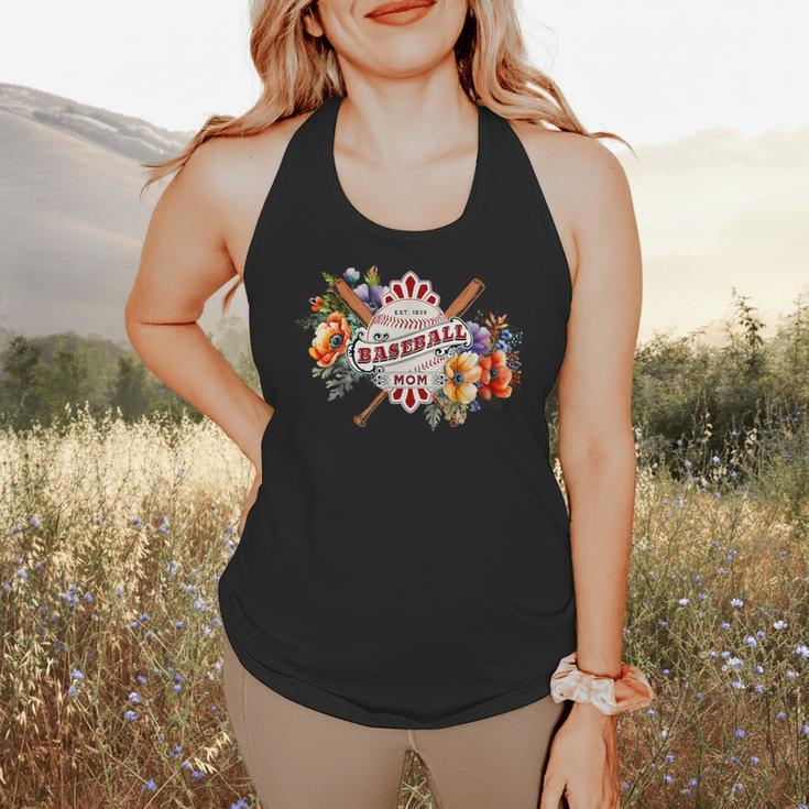 Baseball Mom With Garden Flowers Flowy Tank