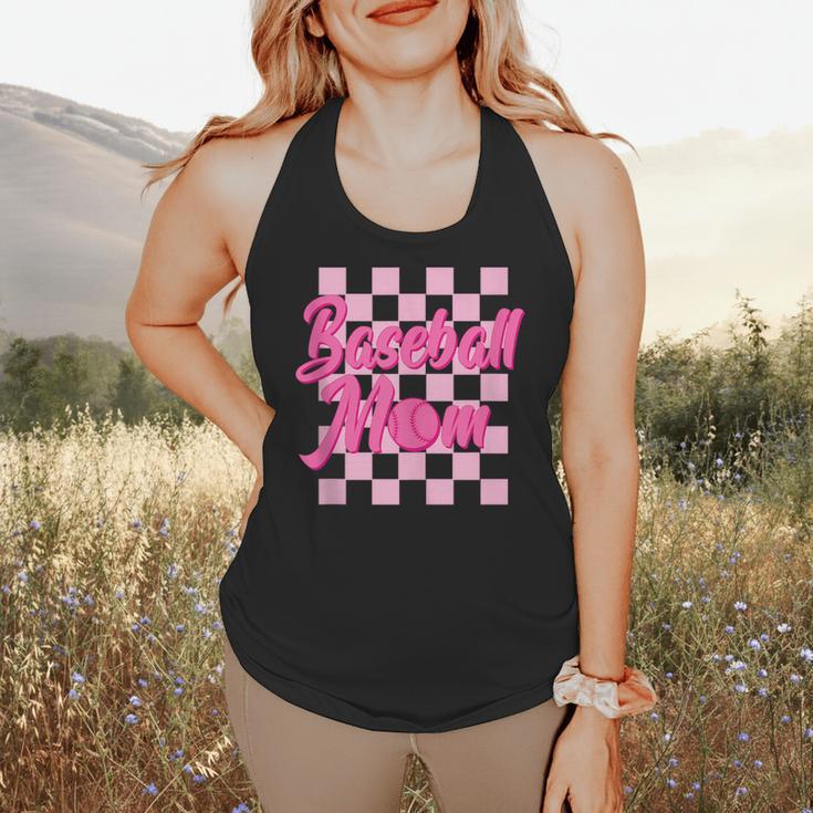 Baseball Mom And Pink Grid Sports Mother Mama Player Flowy Tank