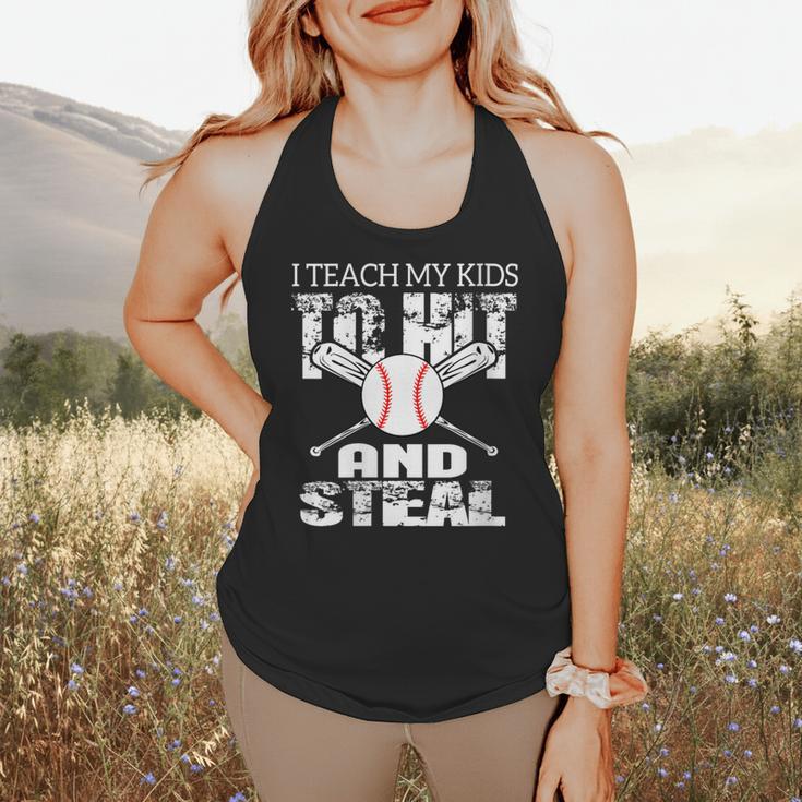 Baseball Mom Quote I Teach My Kids To Hit And Steal Flowy Tank