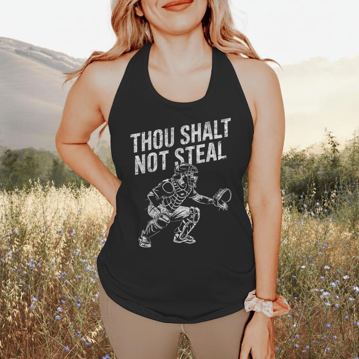 Baseball Player Catcher Thou Shalt Not Steal Coach Baseball Flowy Tank