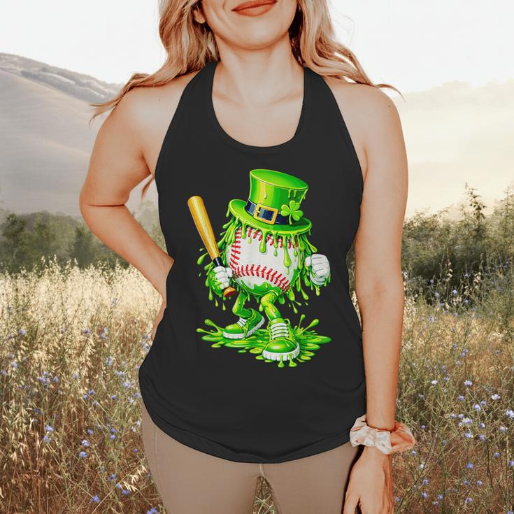 Baseball Player Ice Cream Drip Shamrocks St Patrick's Day Flowy Tank