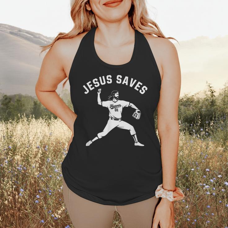 Christian Jesus Saves Baseball Pitcher Heaven 01 Sports Flowy Tank