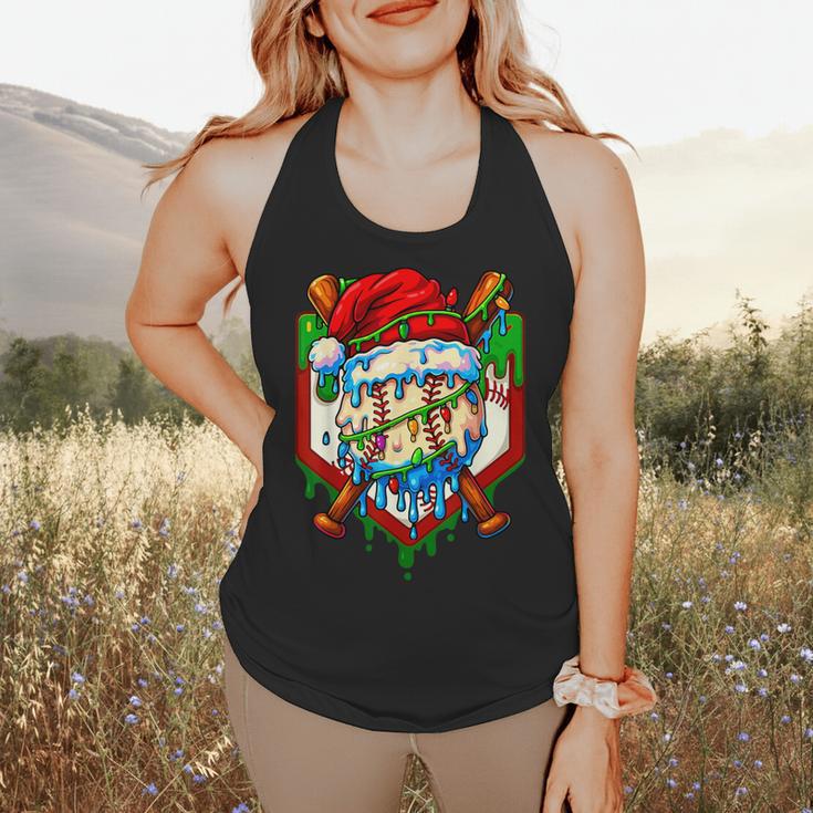 Christmas Baseball Ice Cream Drip Santa Baseball Player Kids Flowy Tank