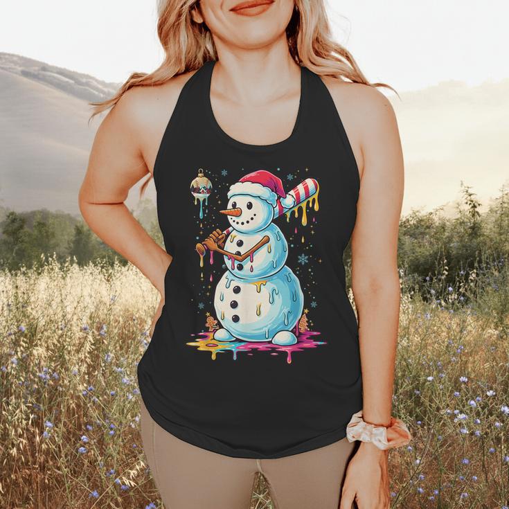 Christmas Baseball Snowman Drip For Boys Men Girls Women Flowy Tank