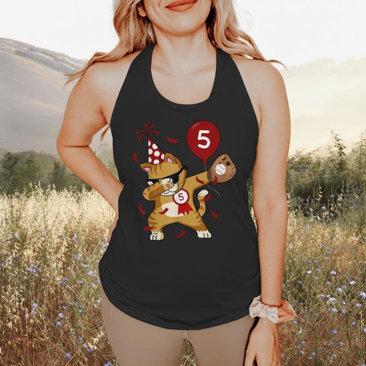 Dabbing Cool Cat Baseball 5th Birthday Flowy Tank Dabbing Cool Cat Baseball 5th Birthday Flowy Tank