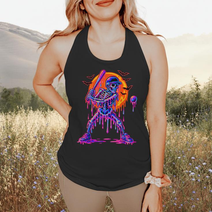Drip Skeleton Batting Baseball Halloween Flowy Tank