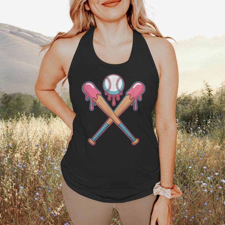 Dripping Pink Baseball Crossed Bats Summer Flowy Tank Dripping Pink Baseball Crossed Bats Summer Flowy Tank