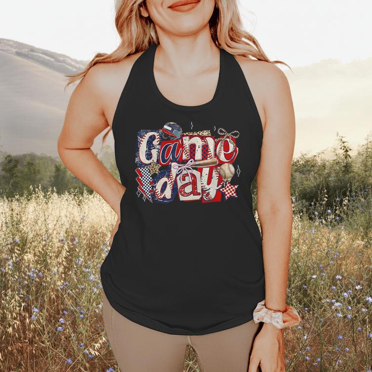 Game Day Baseball Leopard Coquette Bow Mama Mom Sister Flowy Tank