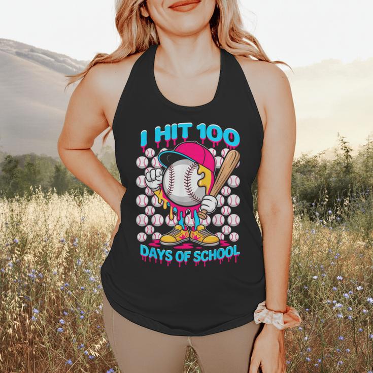 I Hit 100 Days Of School Baseball Ice Cream Drip Flowy Tank I Hit 100 Days Of School Baseball Ice Cream Drip Flowy Tank