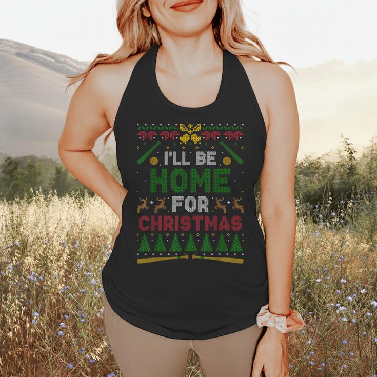 I’Ll Be Home For Christmas Baseball Ugly Sweater Flowy Tank