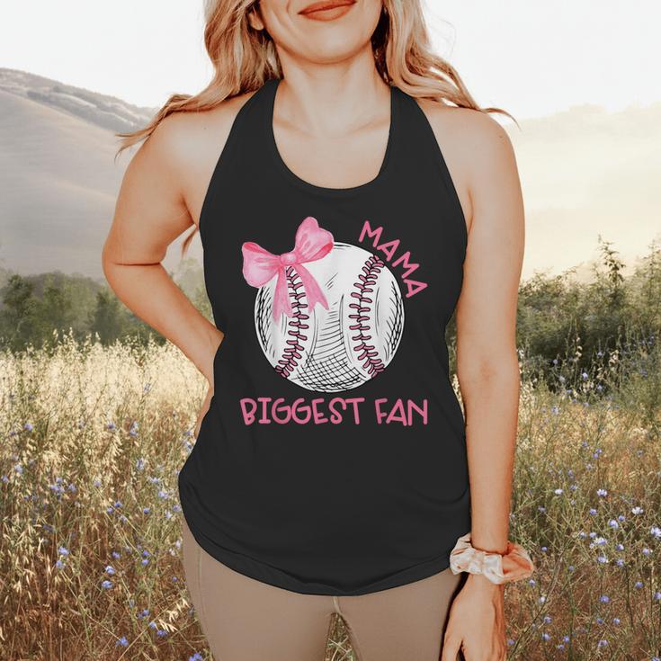Mama Biggest Fan Coquette Bow Baseball Mom Fan Mother's Day Flowy Tank Mama Biggest Fan Coquette Bow Baseball Mom Fan Mother's Day Flowy Tank