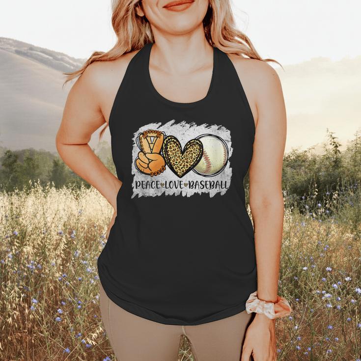 Peace Love Baseball Mom Leopard Print Mother's Day Flowy Tank Peace Love Baseball Mom Leopard Print Mother's Day Flowy Tank