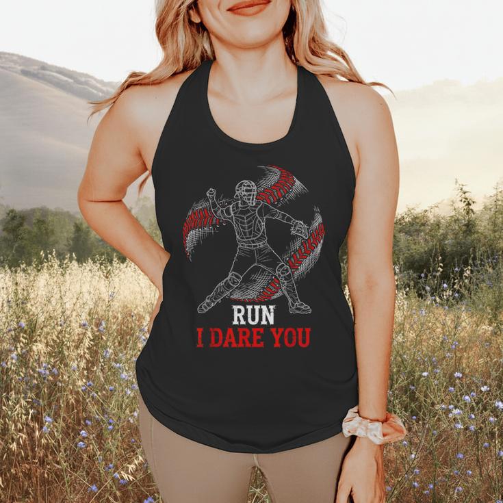 Run I Dare You Baseball Catcher Graphic Players Fans Flowy Tank Run I Dare You Baseball Catcher Graphic Players Fans Flowy Tank