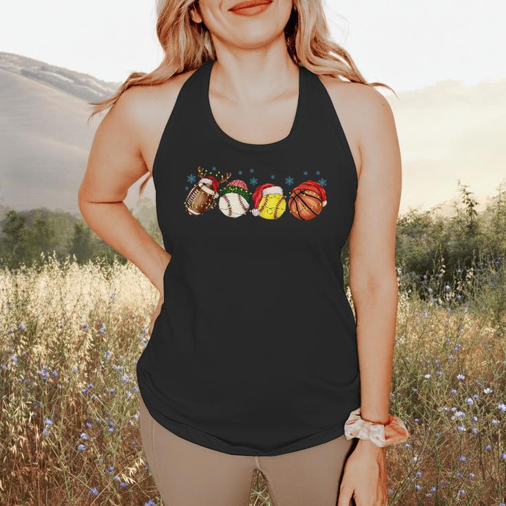 Santa Sports Boys Xmas Baseball Football Softball Basketball Flowy Tank