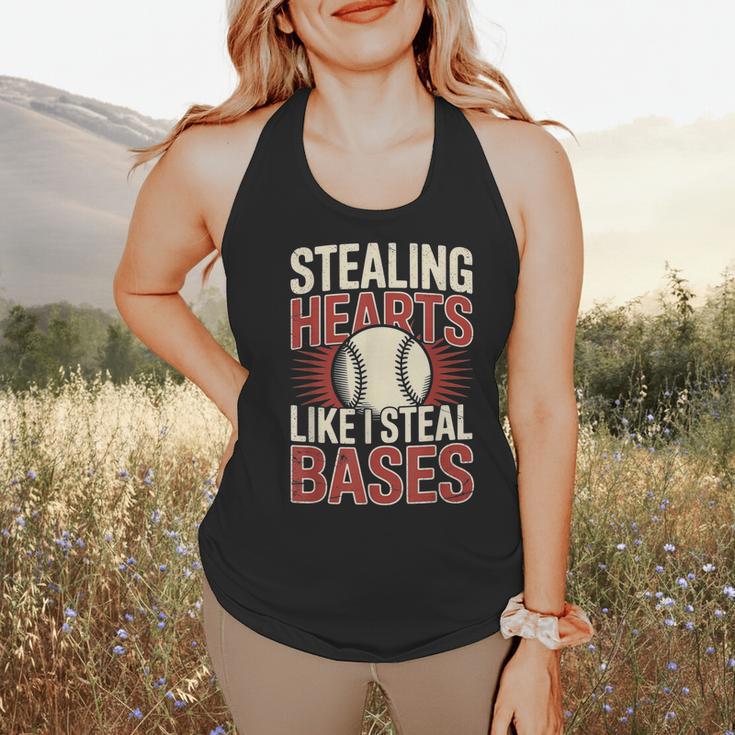 Stealing Hearts Like I Steal Bases Baseball Valentine Retro Flowy Tank