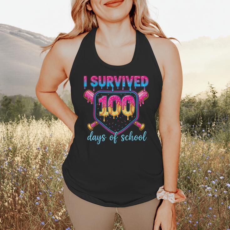 I Survived 100 Days Of School Baseball 100th Day Kids Girls Flowy Tank I Survived 100 Days Of School Baseball 100th Day Kids Girls Flowy Tank