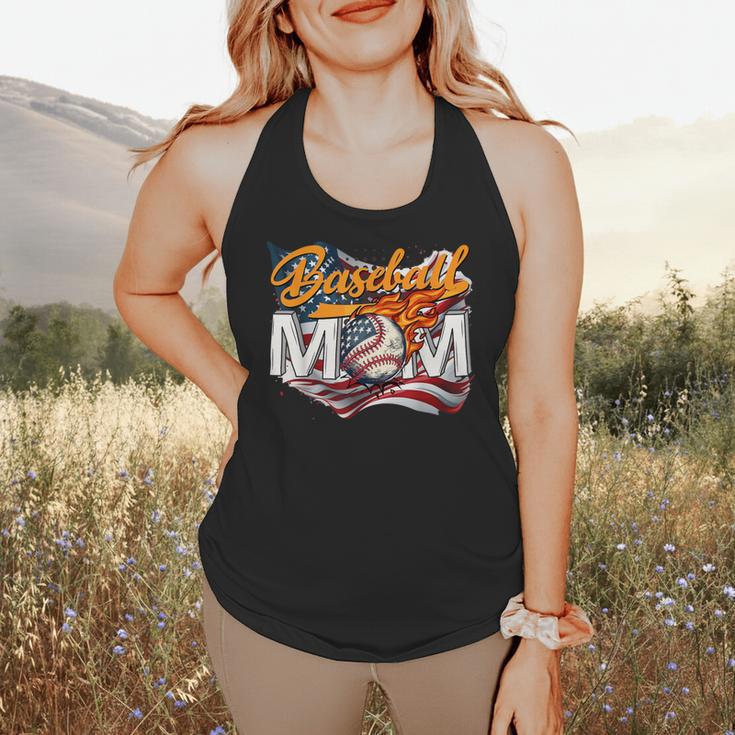 Vintage American Flag Baseball Mom Patriotic 4th July Flowy Tank
