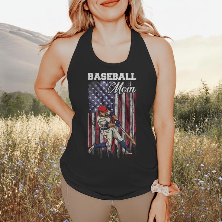Vintage USA Flag Baseball Player Proud Baseball Mom Flowy Tank