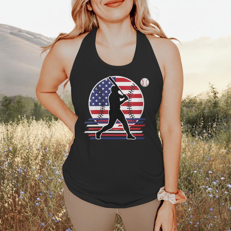 Women's Batter Patriotic American Flag Baseball Silks Flowy Tank Women's Batter Patriotic American Flag Baseball Silks Flowy Tank