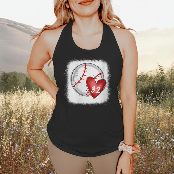Womens Bleached Custom Baseball Mom Number 32 Heart For Mom Flowy Tank