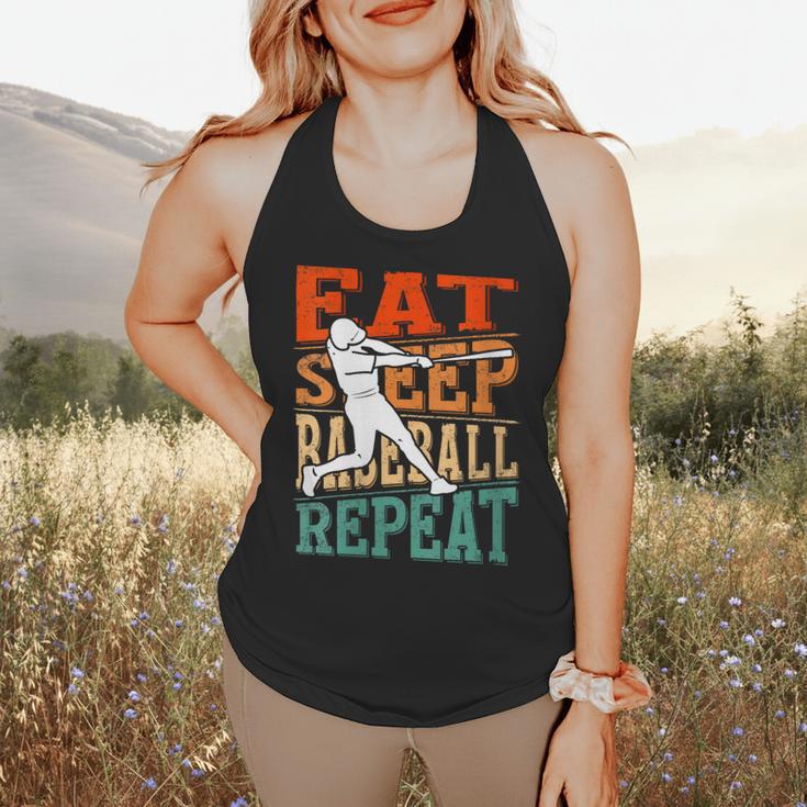 Women's Eat Sleep Baseball Repeat Vintage Player Sport Lover Retro Flowy Tank