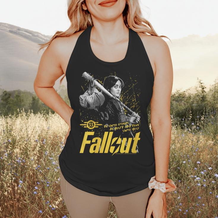 Women's Fallout TV Series Lucy Do Unto Others Baseball Bat Gamer Flowy Tank Women's Fallout TV Series Lucy Do Unto Others Baseball Bat Gamer Flowy Tank