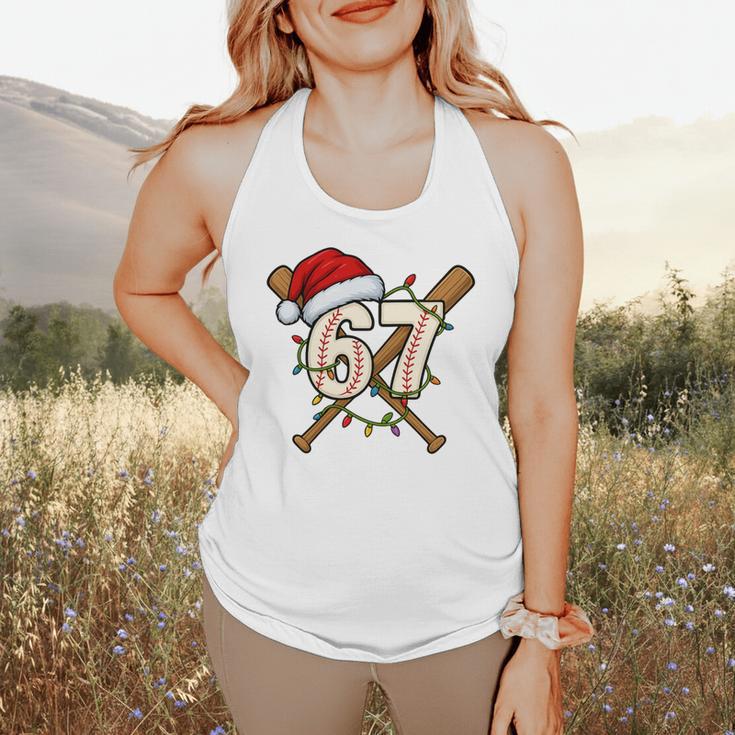 67 Baseball Xmas Lights Santa Hat Holiday Flowy Tank