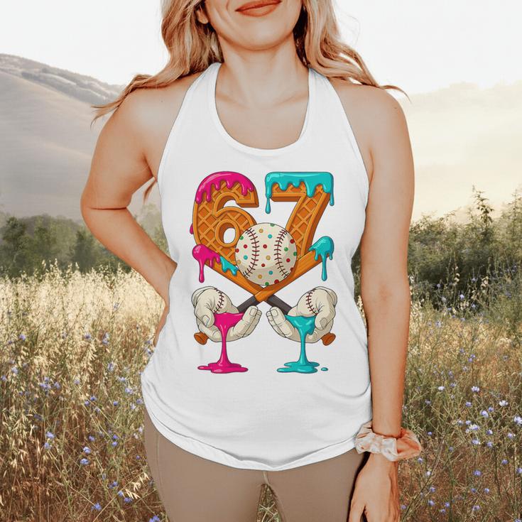 67 Ice Cream Drip Baseball Number 67 Player 67th Birthday Premium Tri-Blend Flowy Tank