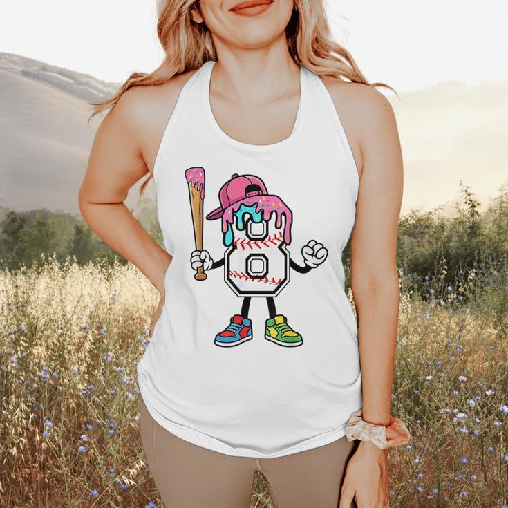 8th Birthday Baseball Ice-Cream Drip 8 Years Old Boys Girls Flowy Tank