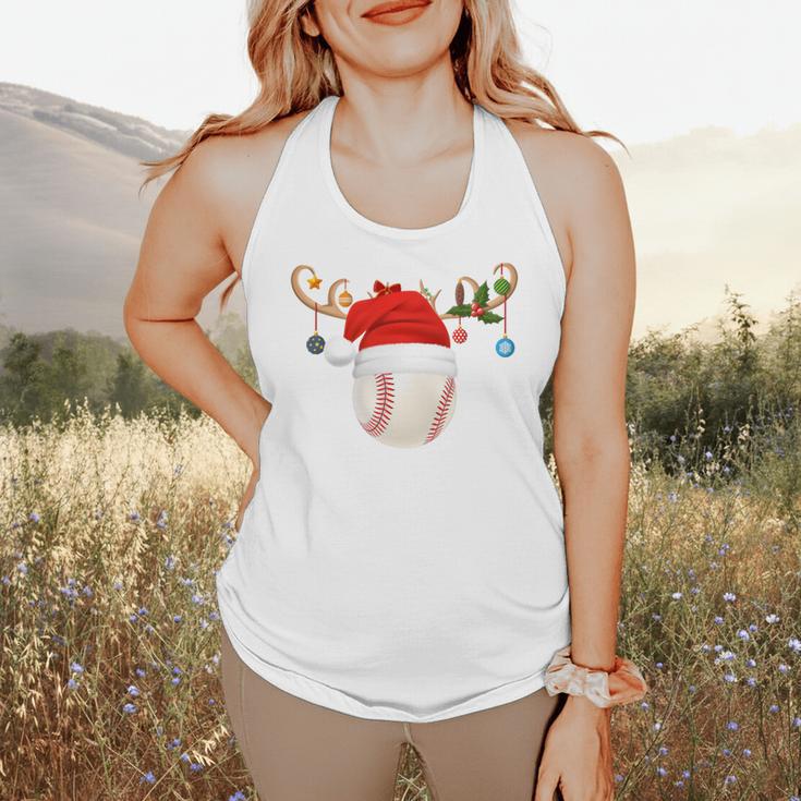 Baseball Christmas Reindeer Santa Hat Sports Player Xmas Flowy Tank