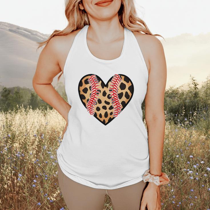 Baseball Mom Leopard Heart Valentine Day Mother Day Flowy Tank