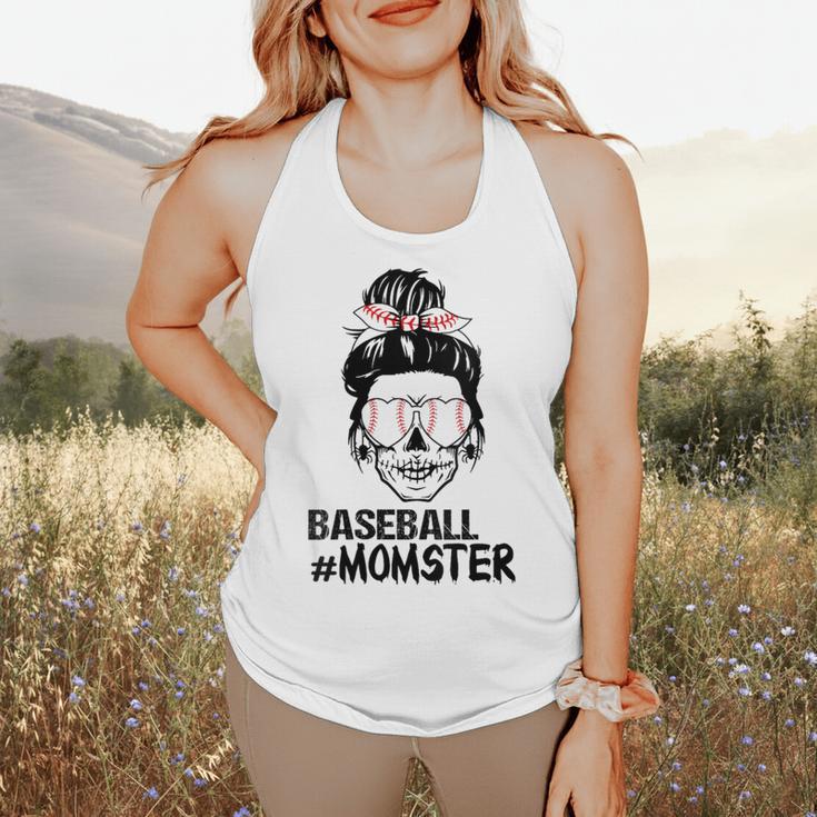 Baseball Momster Messy Bun Skull Mom For Women Halloween Flowy Tank Baseball Momster Messy Bun Skull Mom For Women Halloween Flowy Tank