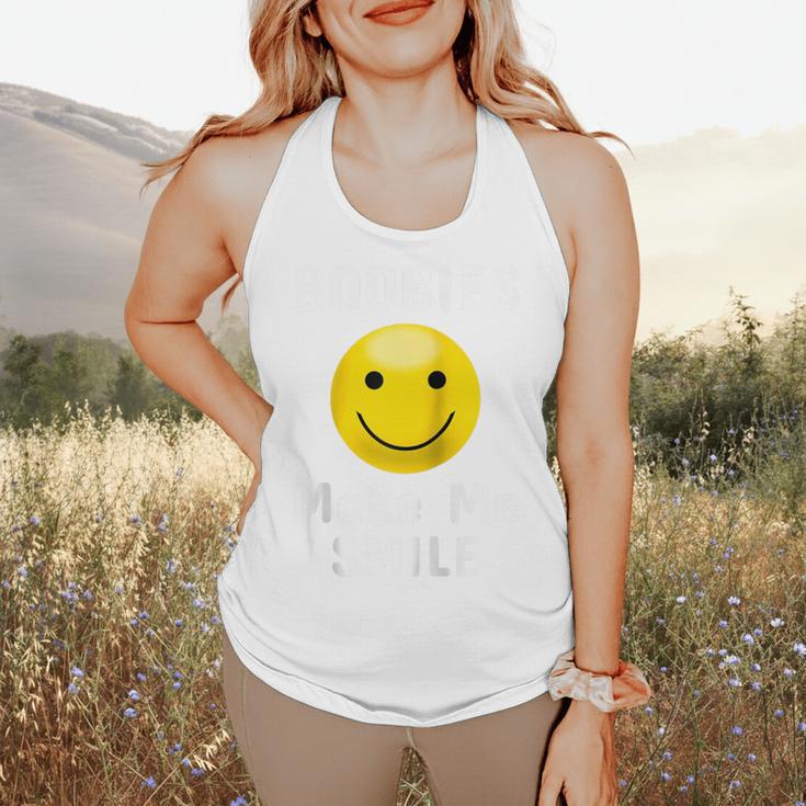 Boobies Make Me Smile Mardi Gras Raglan Baseball Tee Flowy Tank