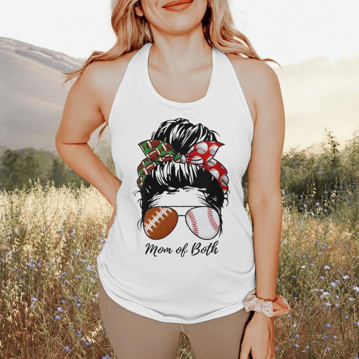 Football Mom Baseball Mom Of Both Messy Bun Mother's Day Flowy Tank