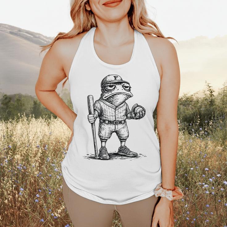 Frog Basketbal Men Women Grumpy Frog Playing Baseball Flowy Tank