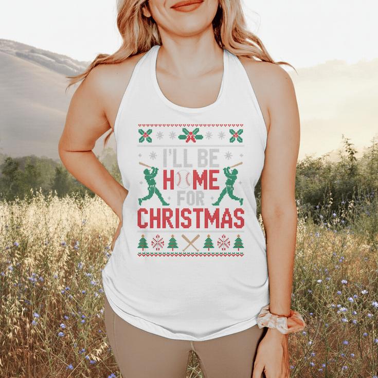 I’Ll Be Home For Christmas Baseball Ugly Sweater Art Flowy Tank
