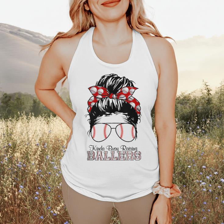 Kinda Busy Raising Ballers Messy Bun Funny Baseball Mom Flowy Tank