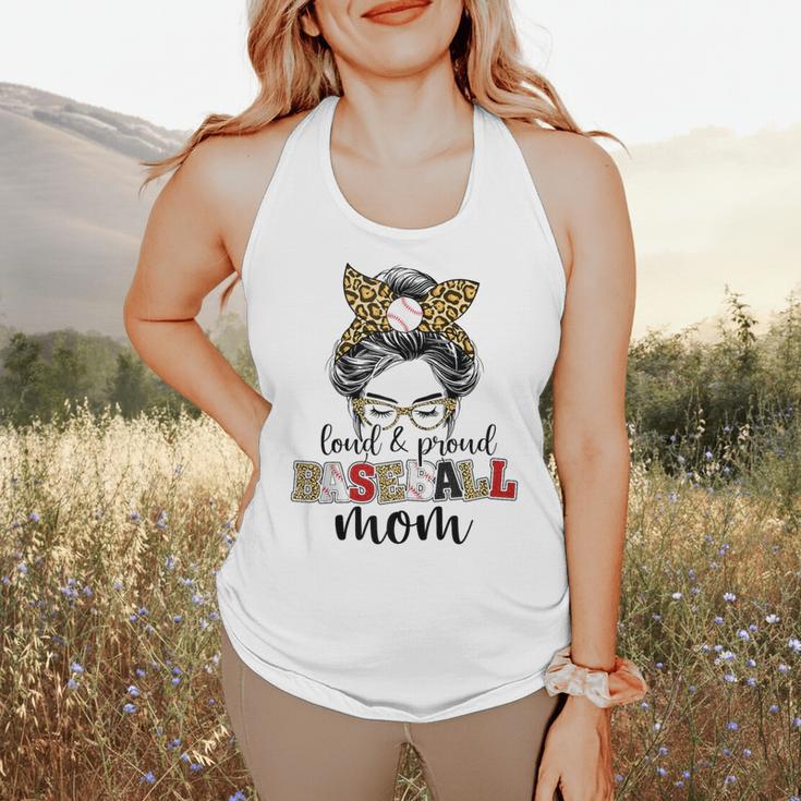 Loud And Proud Baseball Mom Messy Bun Leopard Baseball Mom Flowy Tank