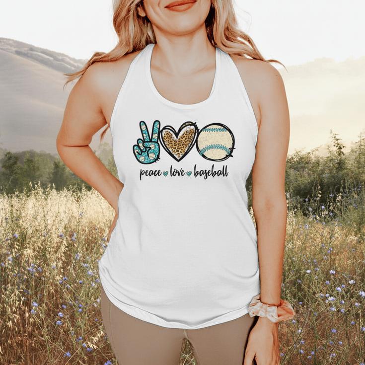 Peace Love Baseball Lover Motif For Women Pink Baseball Mom Flowy Tank