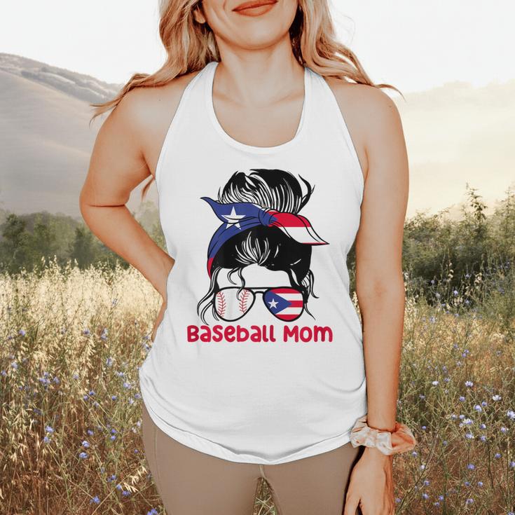 Puerto Rico Baseball Mom Messy Bun Boricua Flowy Tank