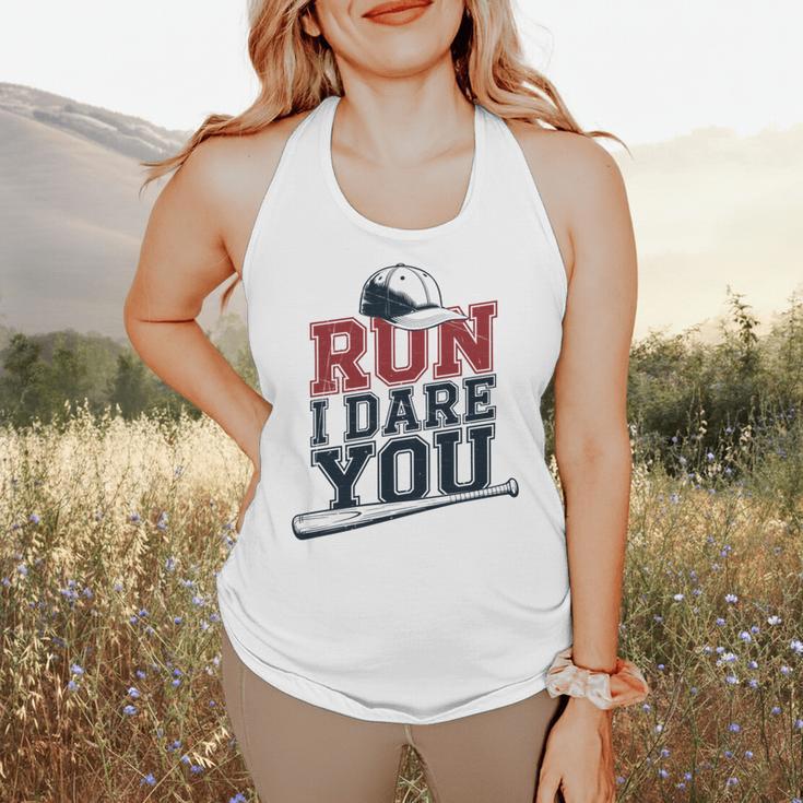 Run I Dare You Baseball Catcher Player Fan Flowy Tank