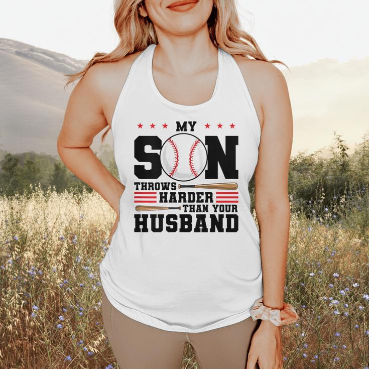 My Son Throws Harder Than Your Husband Baseball Mom Flowy Tank
