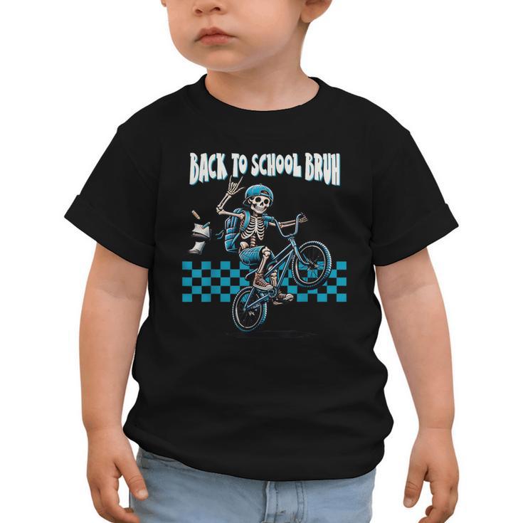 Back To School Bruh Boy Skeleton Riding On a BMX Bike Graphic Toddler T-Shirt