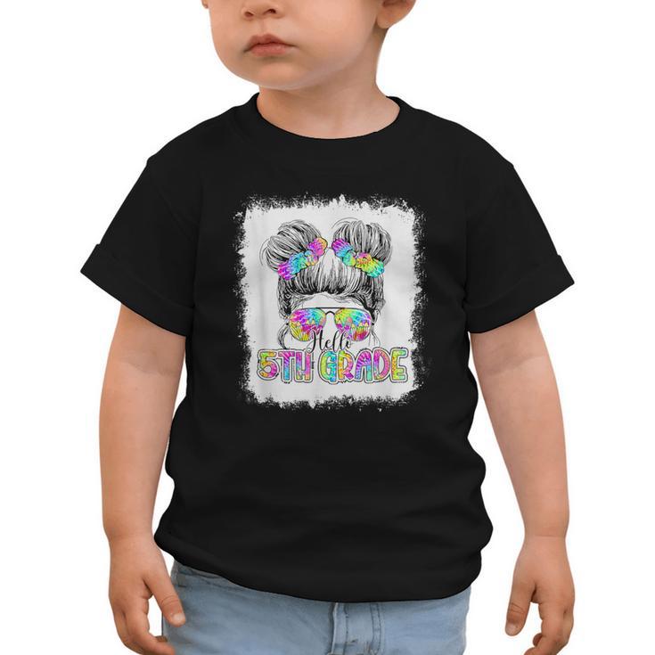 Back To School Hello 5th Grade Cute Messy Bun Tie Dye Girls Graphic Toddler T-Shirt